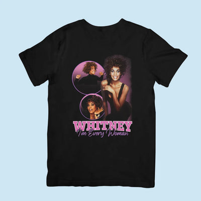 Camiseta Básica Whitney Houston I'am Every Woman-PRETO