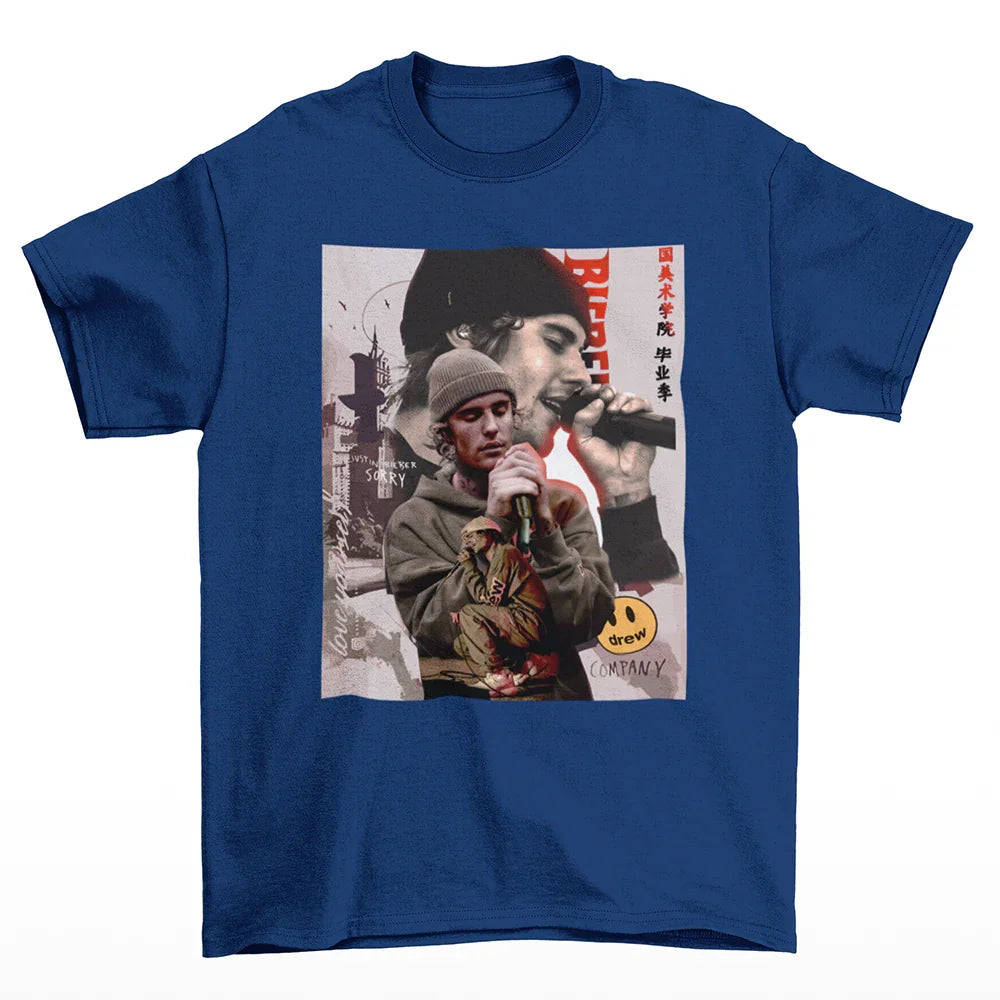 Camiseta Básica Justin Bieber Graphic 90's- Azul-marinho