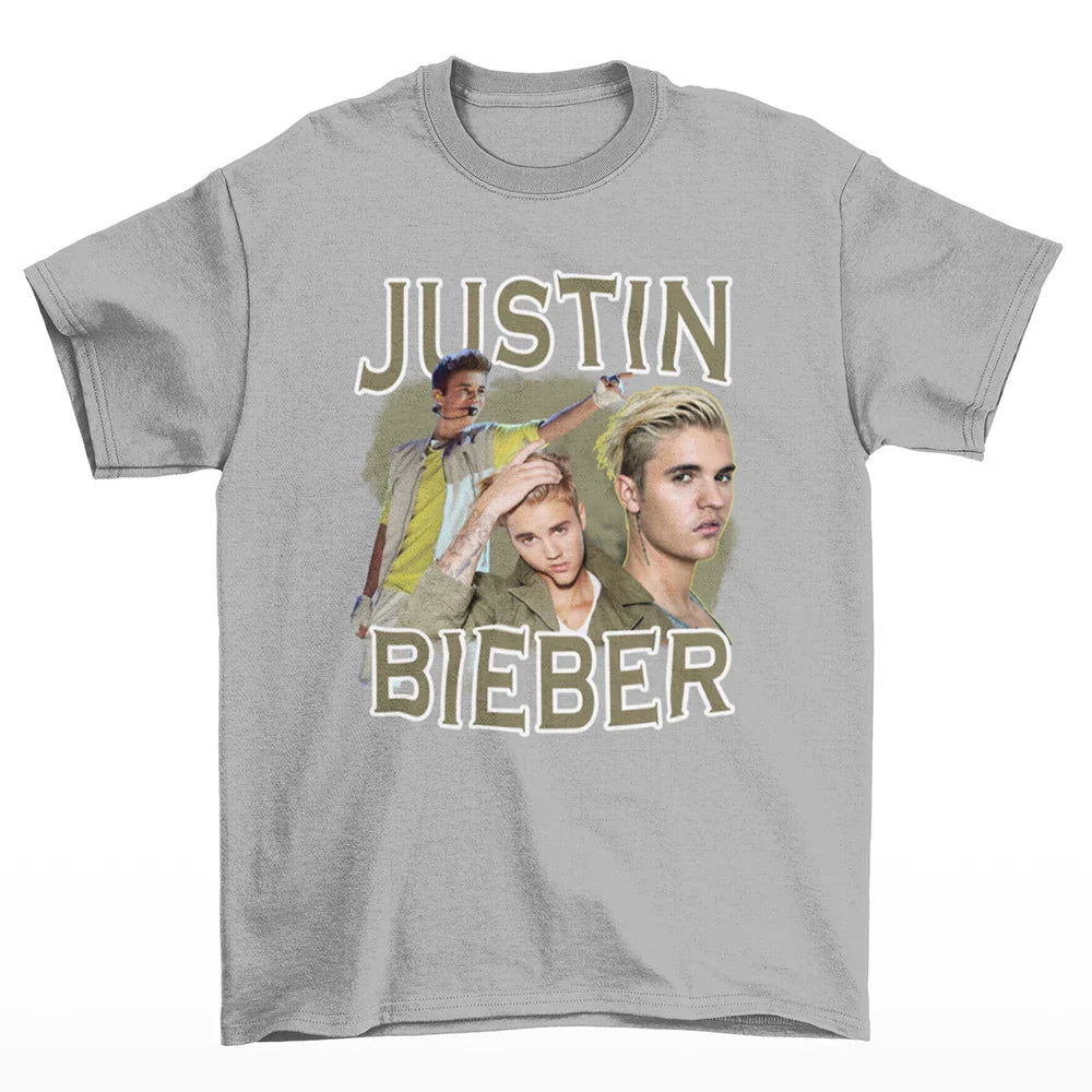 Camiseta Básica Justin Bieber Aesthetic Graphic Cinza