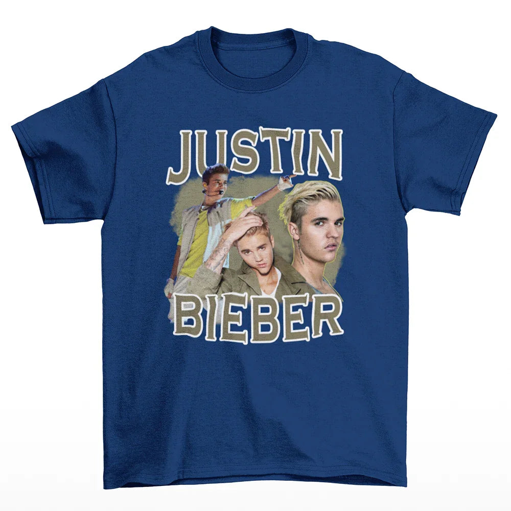Camiseta Básica Justin Bieber Aesthetic Graphic Azul Marinho