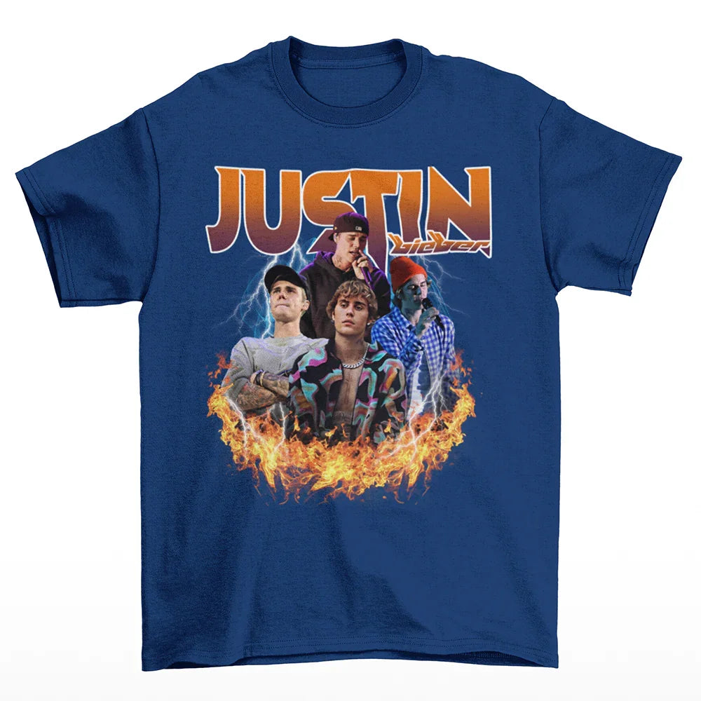Camiseta Básica Justin Bieber Fire Azul marinho
