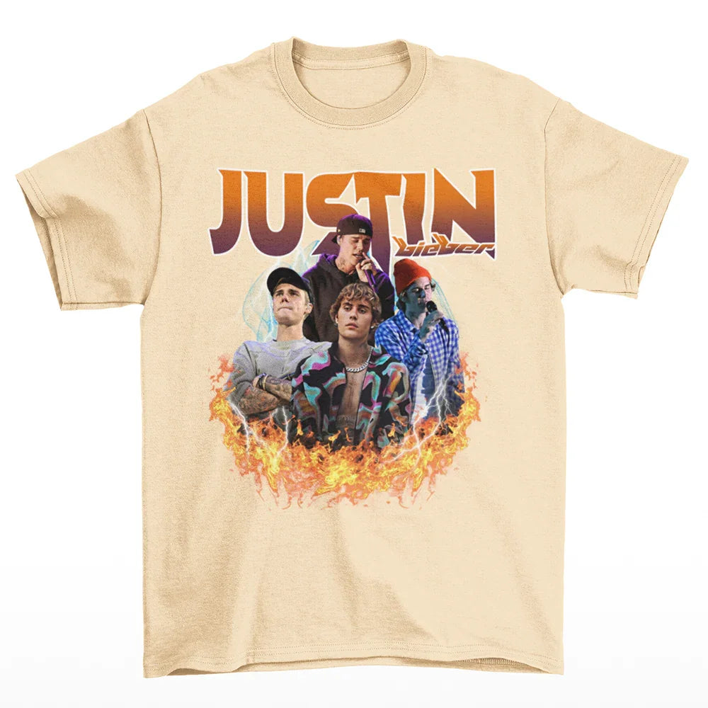 Camiseta Básica Justin Bieber Fire Pérola 