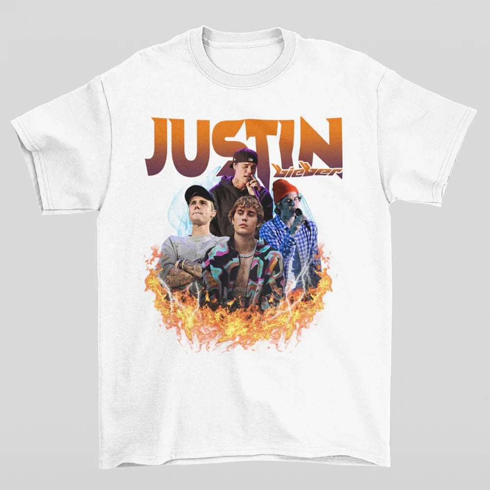 Camiseta Básica Justin Bieber Fire Branco