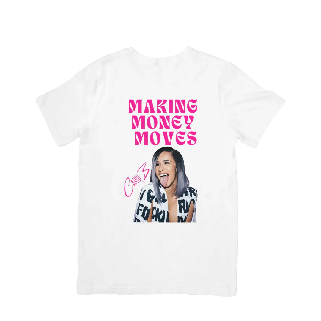 Camiseta Básica Cardi B Making Money Moves Branco