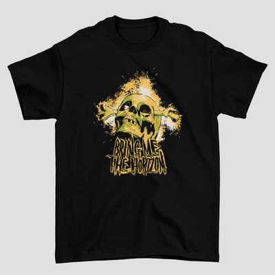 Camiseta Básica Bring Me The Horizon Aquarela Skull