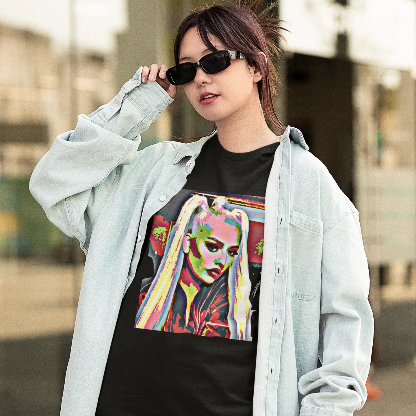 Camiseta Básica Christina Aguilera Pop Art- preto