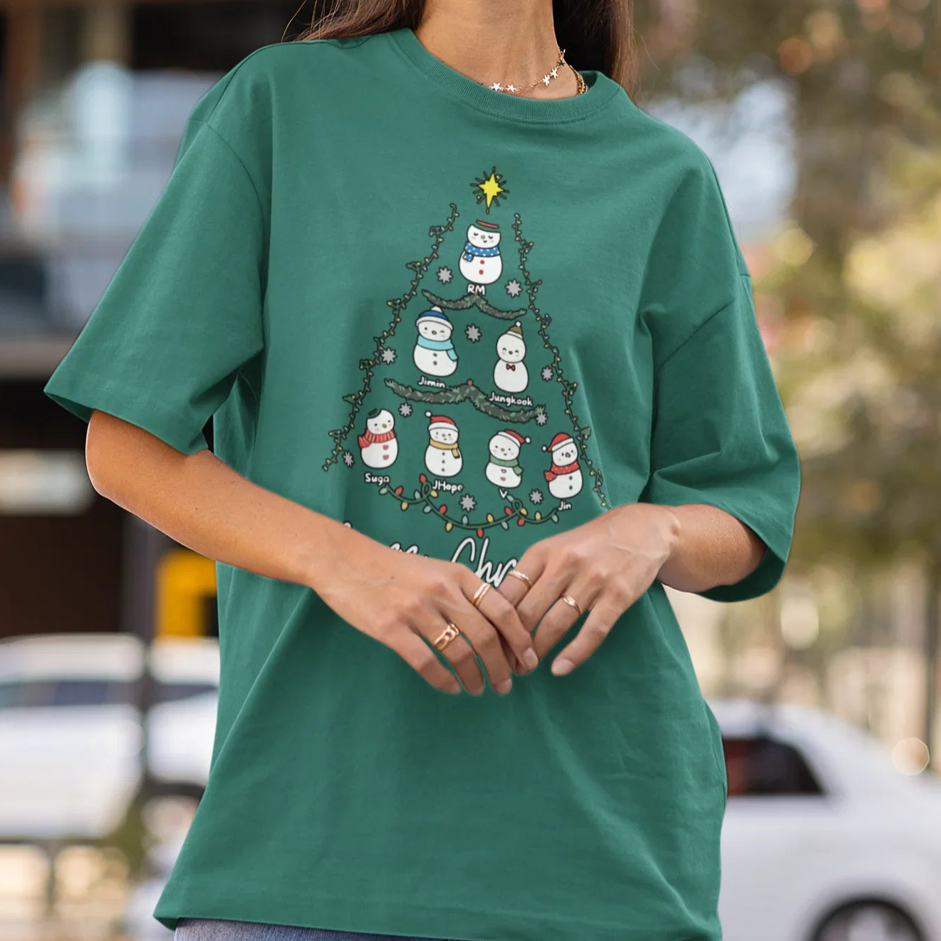 Camiseta Básica Christmas Bts Tree- verde