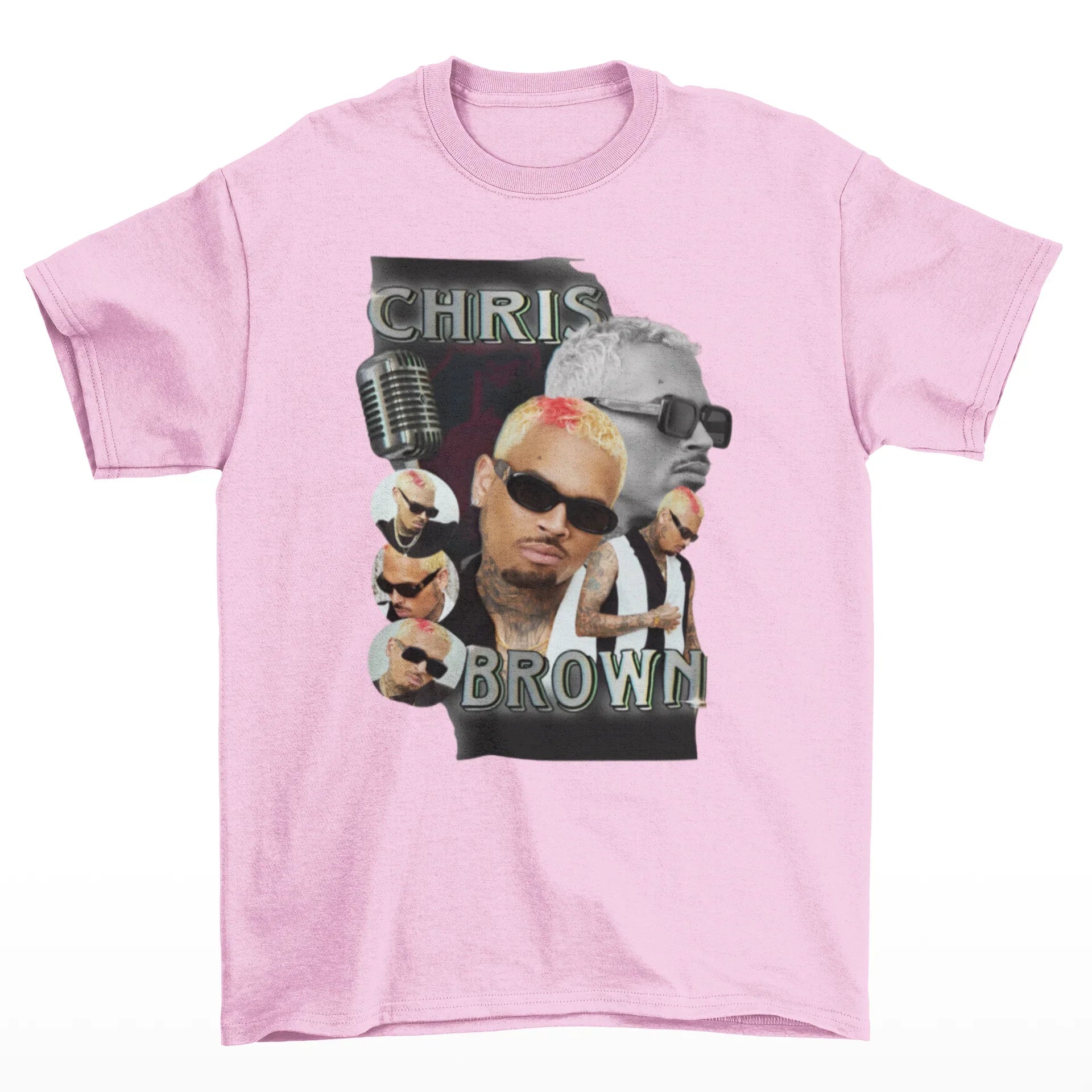 Camiseta Básica Chris Brown Aesthetic Graphic- rosa bebe
