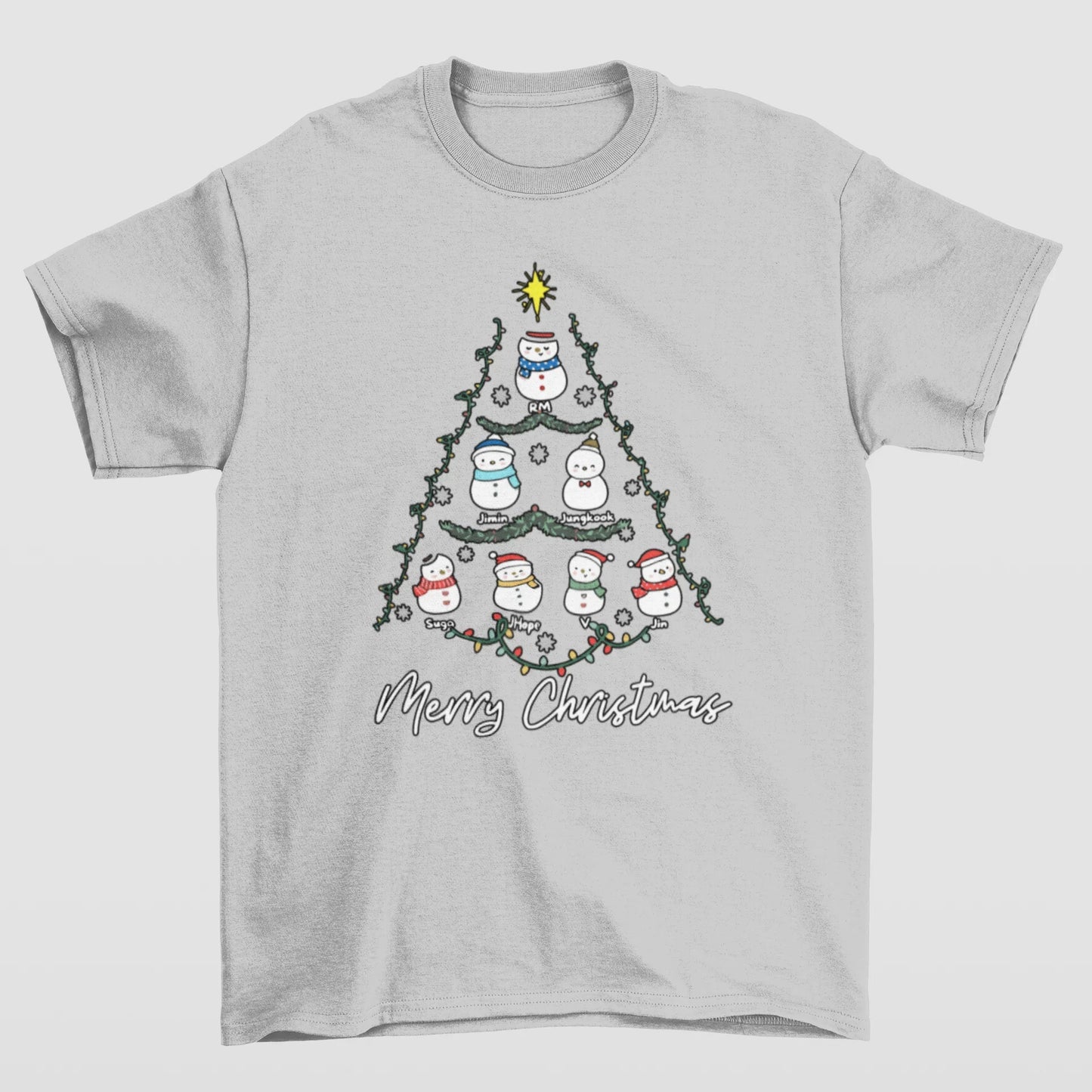 Camiseta Básica Christmas Bts Tree- cinza