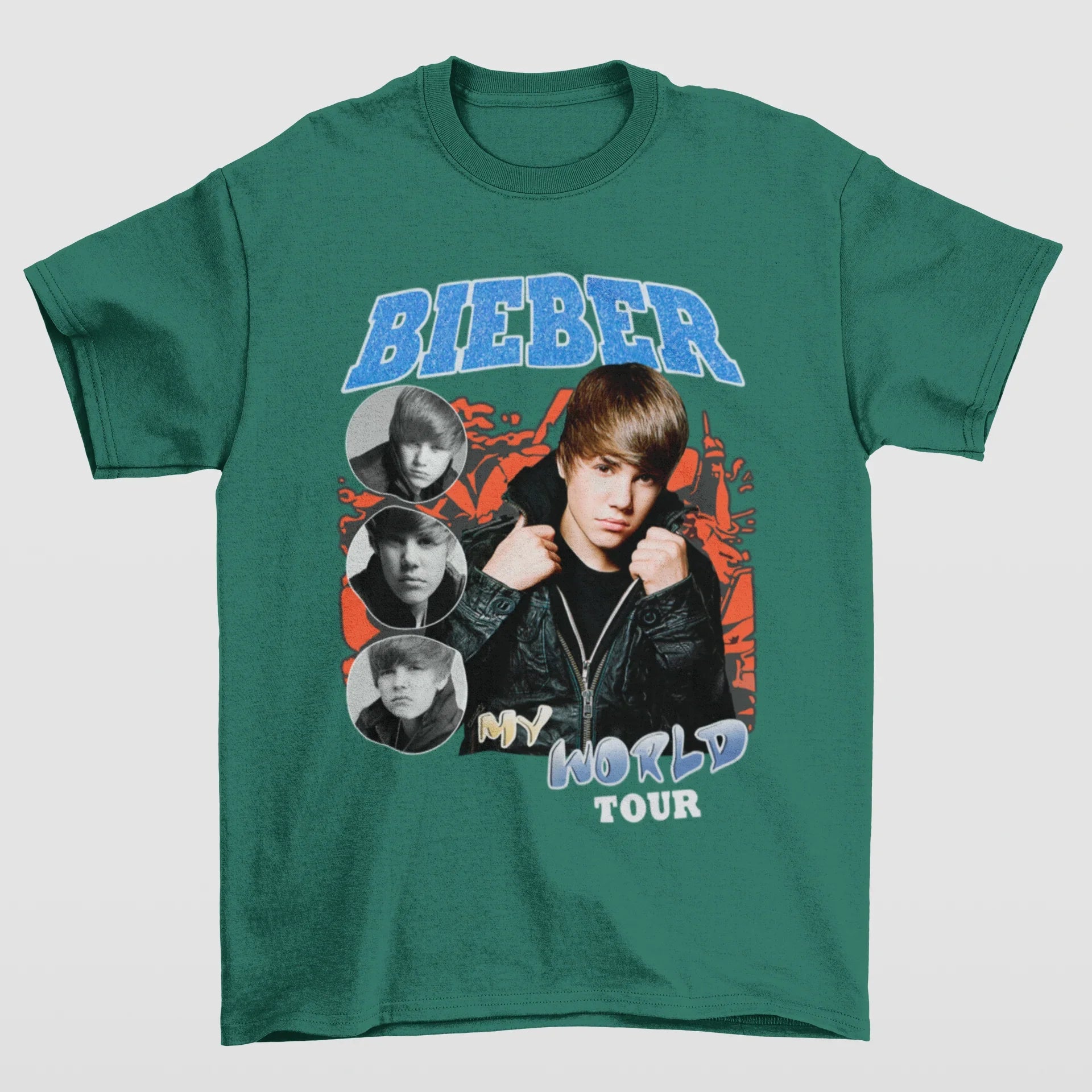 Camiseta Básica Justin Bieber My World Tour- verde