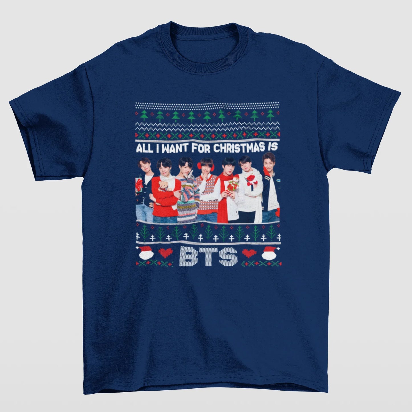 Camiseta Básica Christmas Bts Photo- azul-marinho