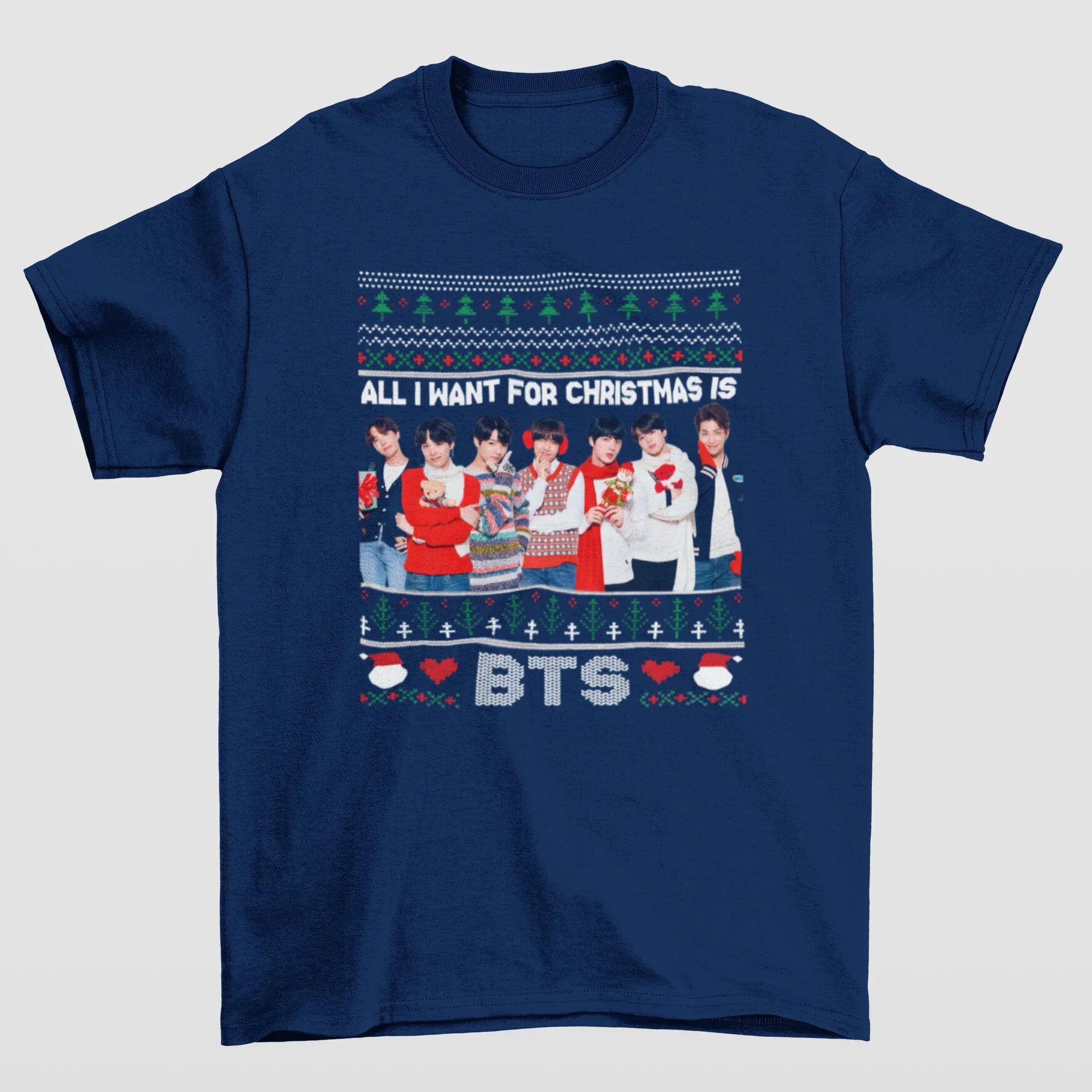 Camiseta Básica Christmas Bts Photo- azul-marinho