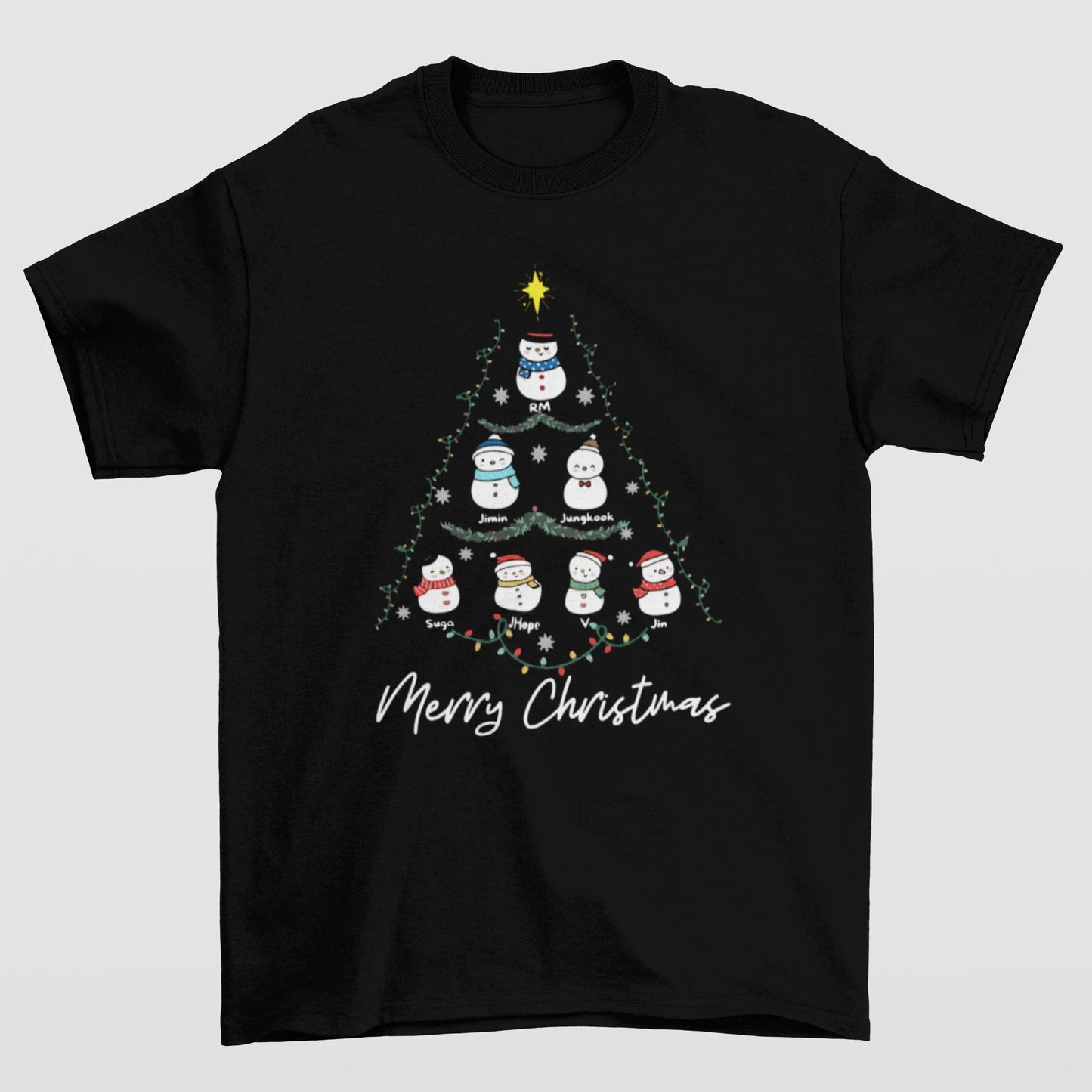Camiseta Básica Christmas Bts Tree- preto