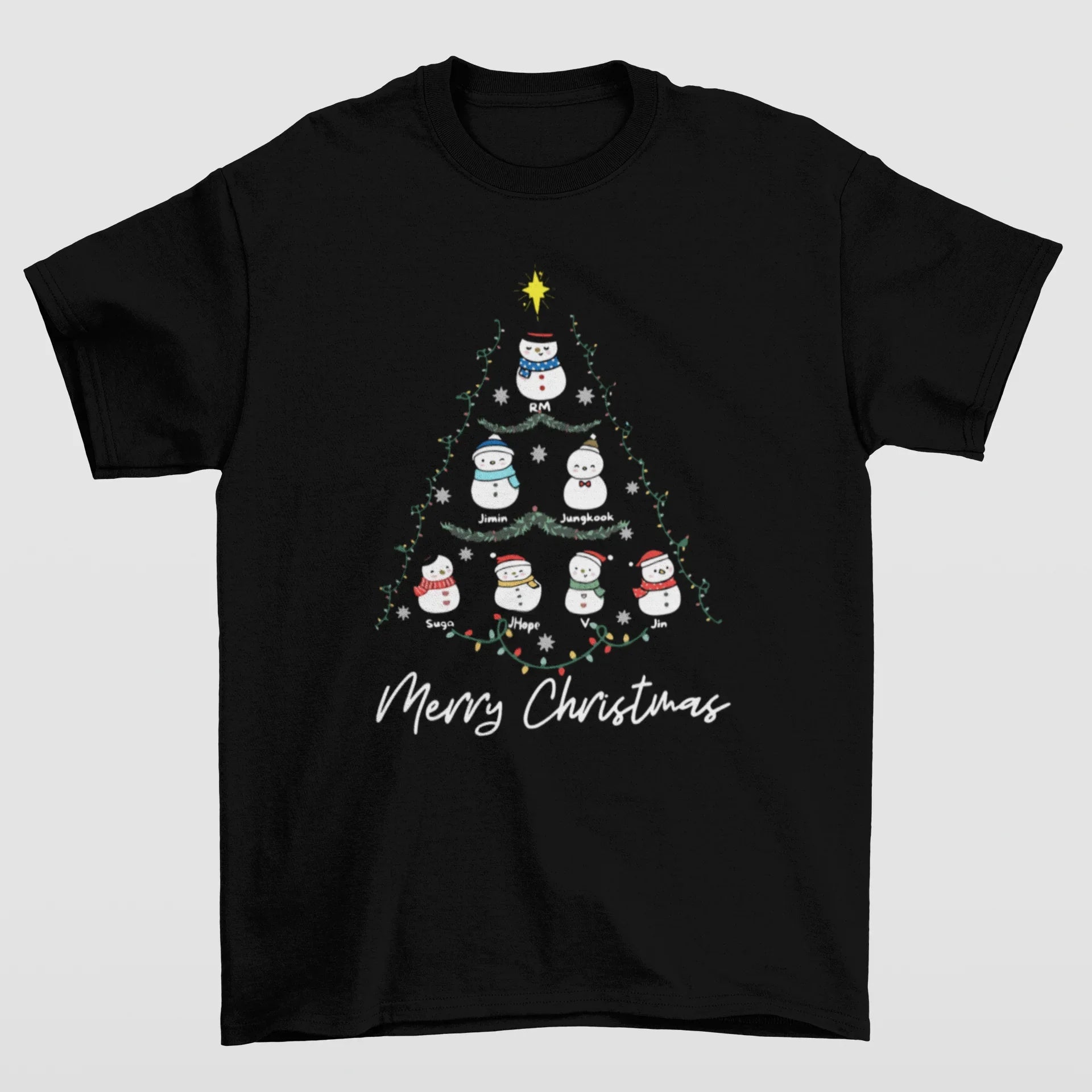 Camiseta Básica Christmas Bts Tree- preto