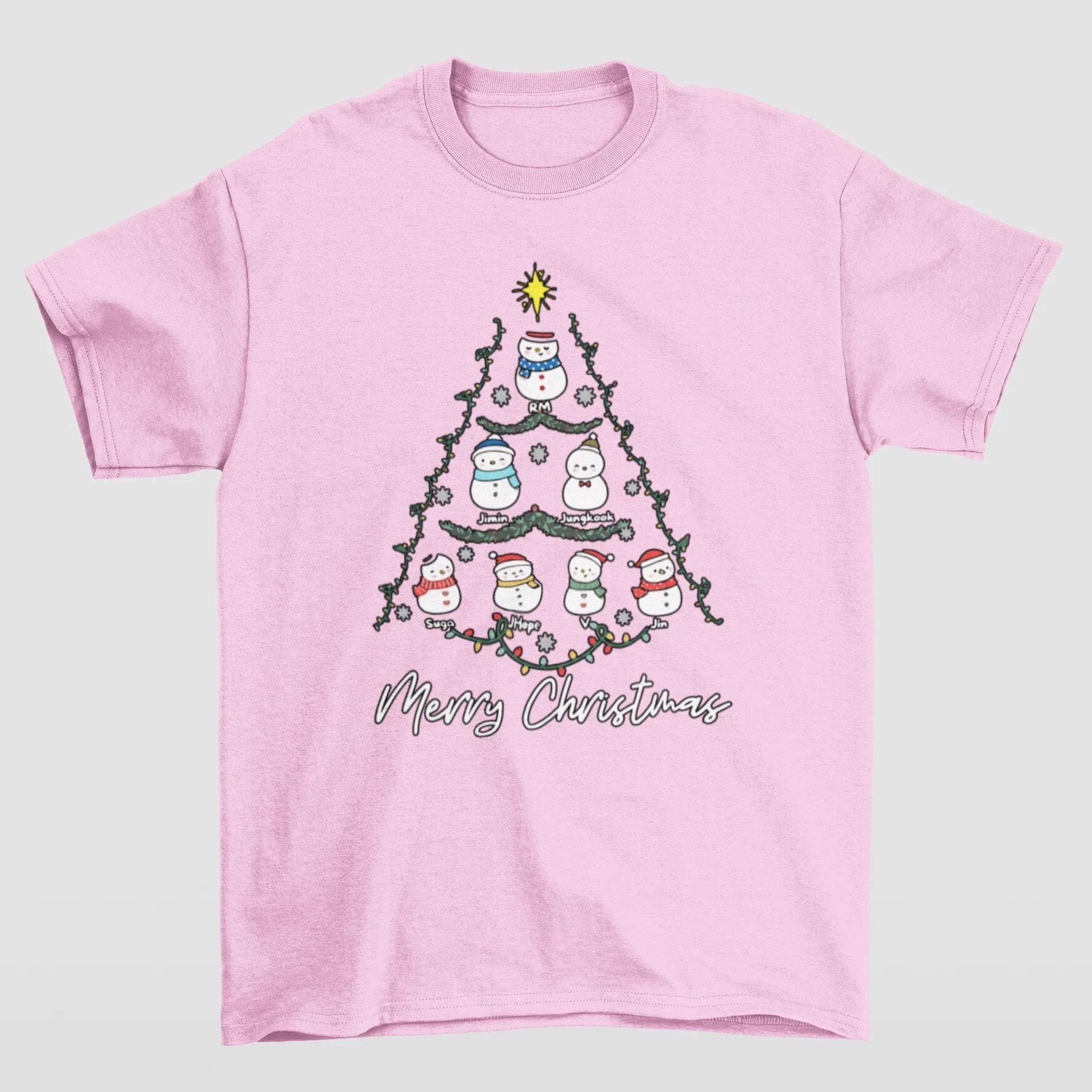 Camiseta Básica Christmas Bts Tree- rosa bebe