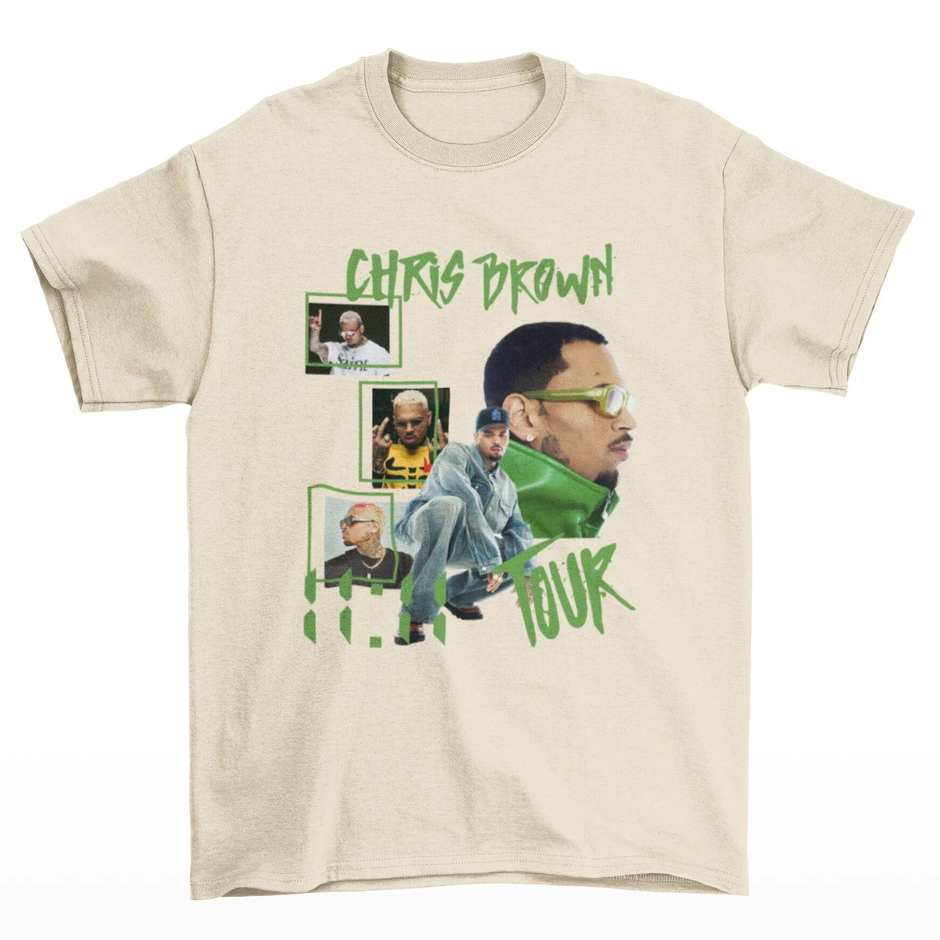Camiseta Básica Chris Brown Tour Graphic- pérola