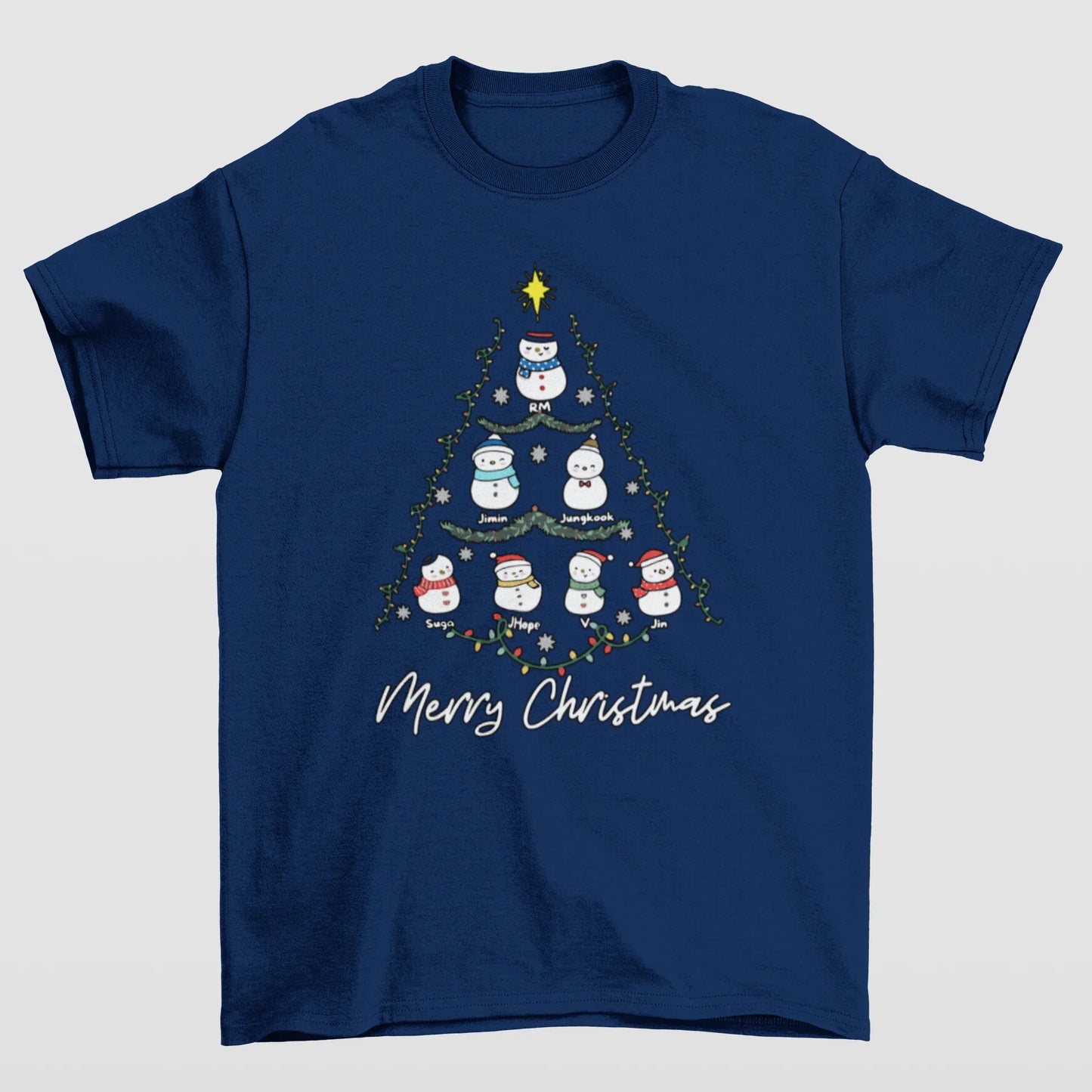 Camiseta Básica Christmas Bts Tree- azul-marinho