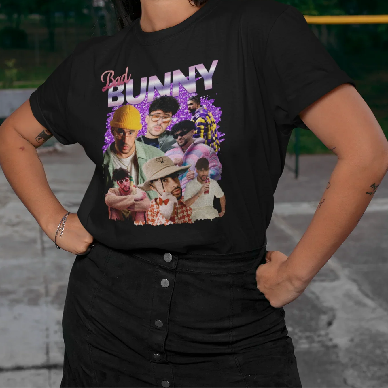 Camiseta Básica Bad Bunny Faces