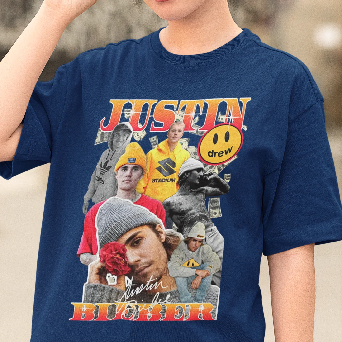 Camiseta Básica Justin Bieber Drew- azul-marinho