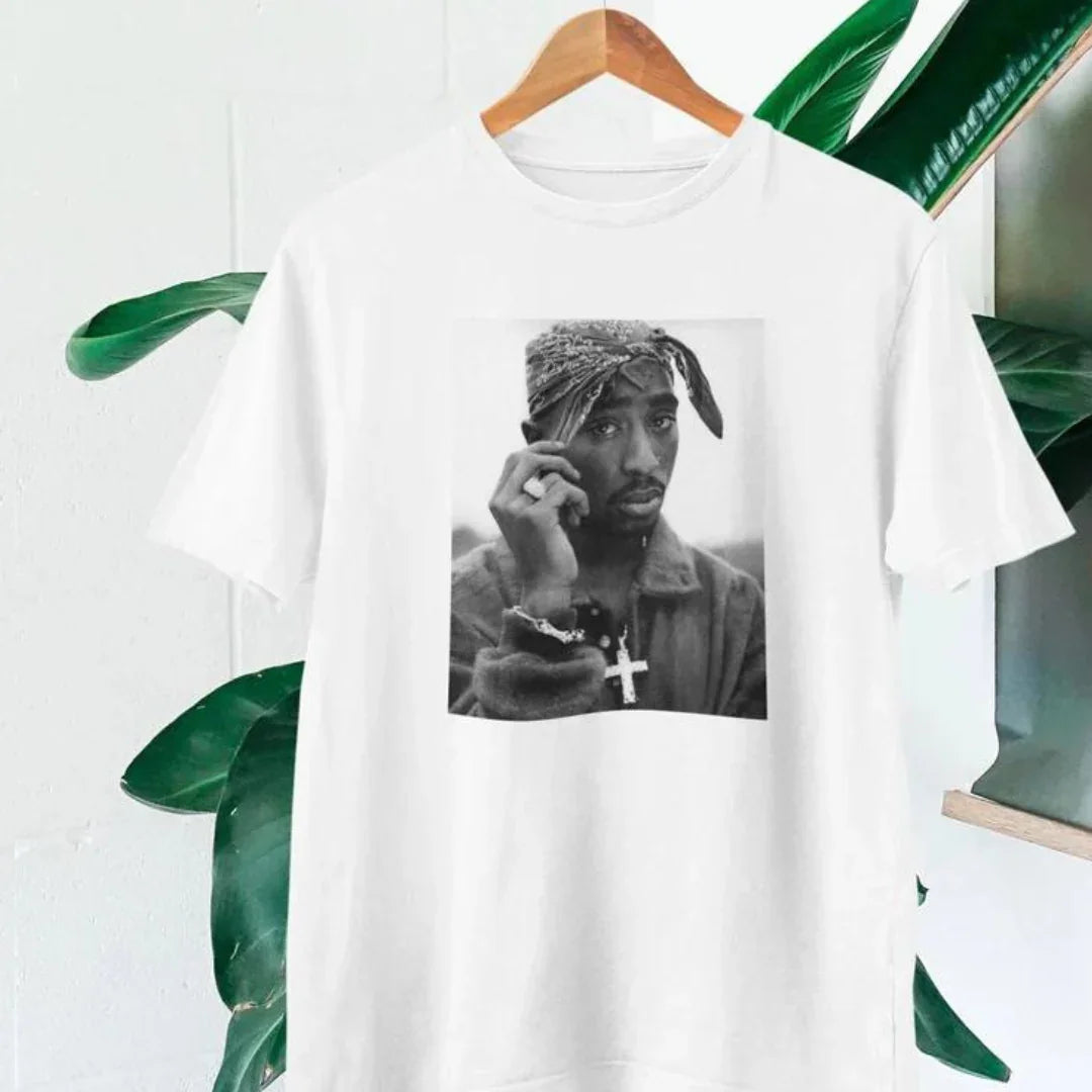 Camiseta Básica Tupac Photo-BRANCO