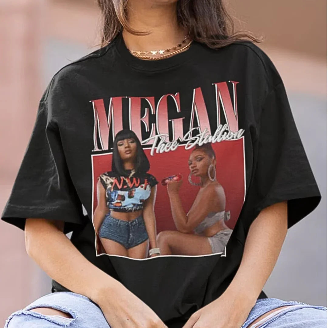 Camiseta Básica Megan Thee Stallion Retro-PRETO