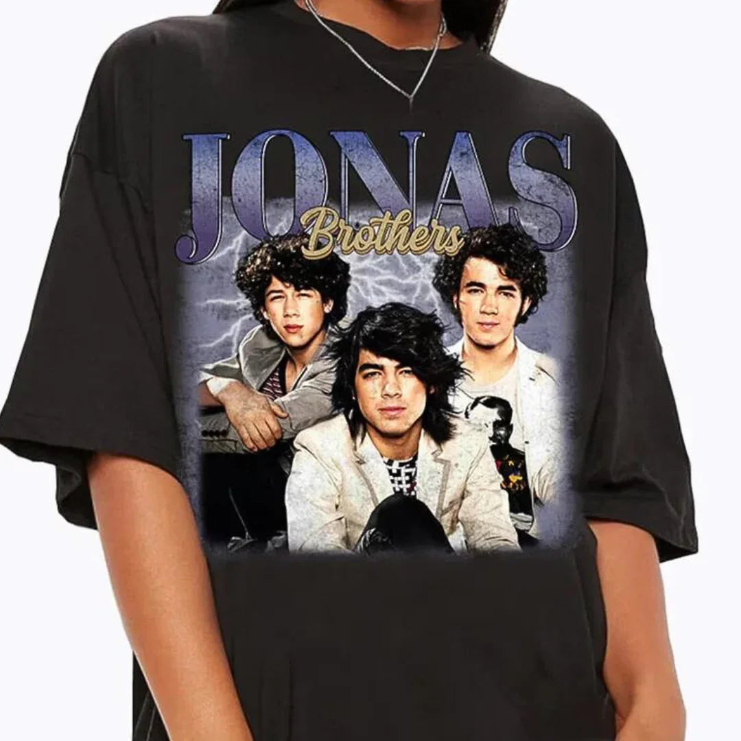 Camiseta Básica Jonas Brothers Retro Vintage Preto