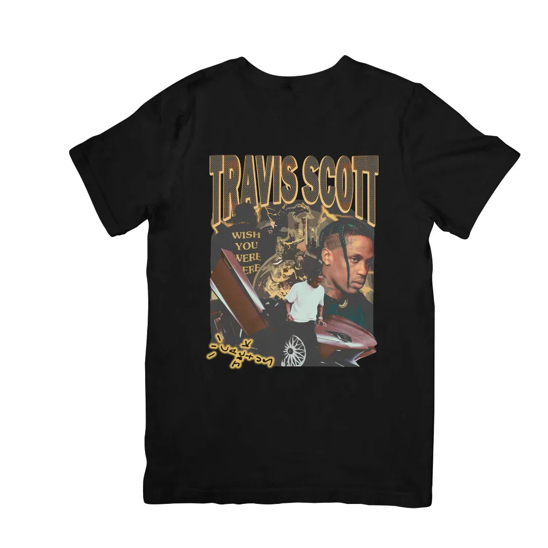 Camiseta Básica Travis Scott Wish You Were Here Preto