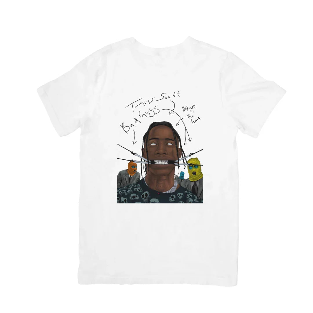 Camiseta Básica Travis Scott Bad Guys Branco