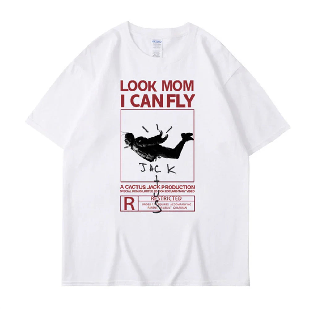 Camiseta Básica Look Mom I Can Fly Travis Scott Branco