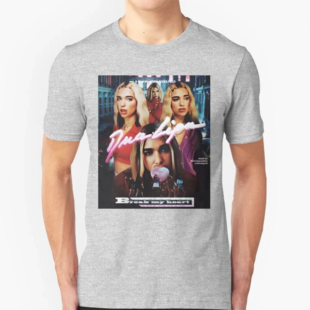 Camiseta Básica Dua Lipa Break My Heart Cinza 