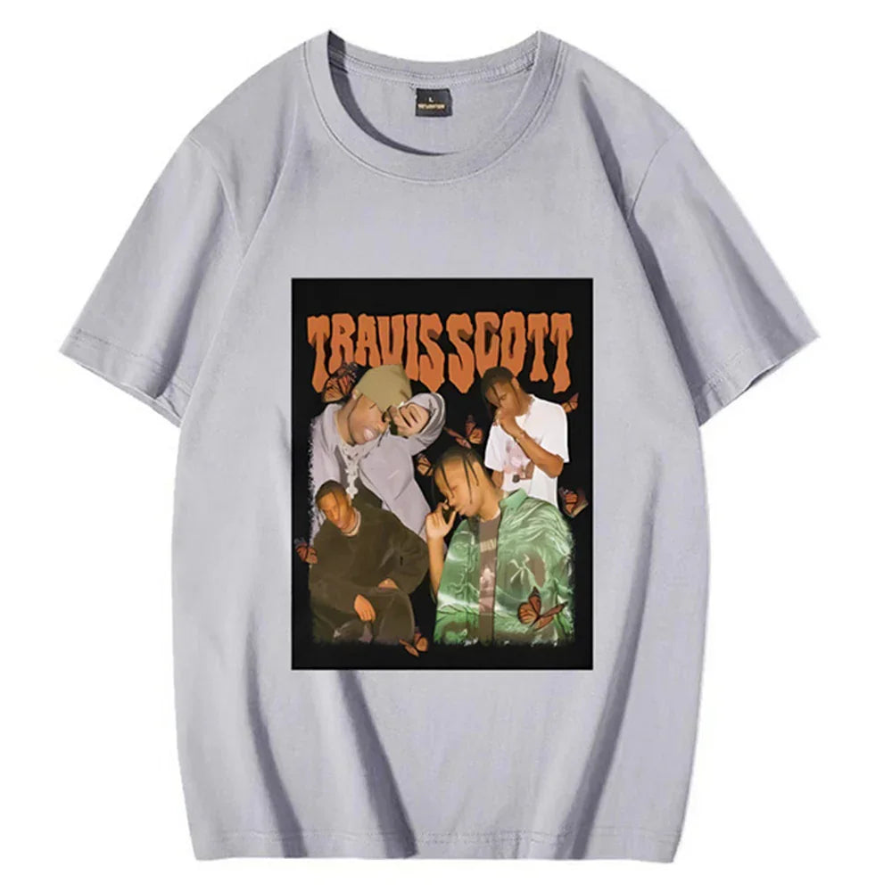 Camiseta Básica Travis Scott Butterflies Cinza 