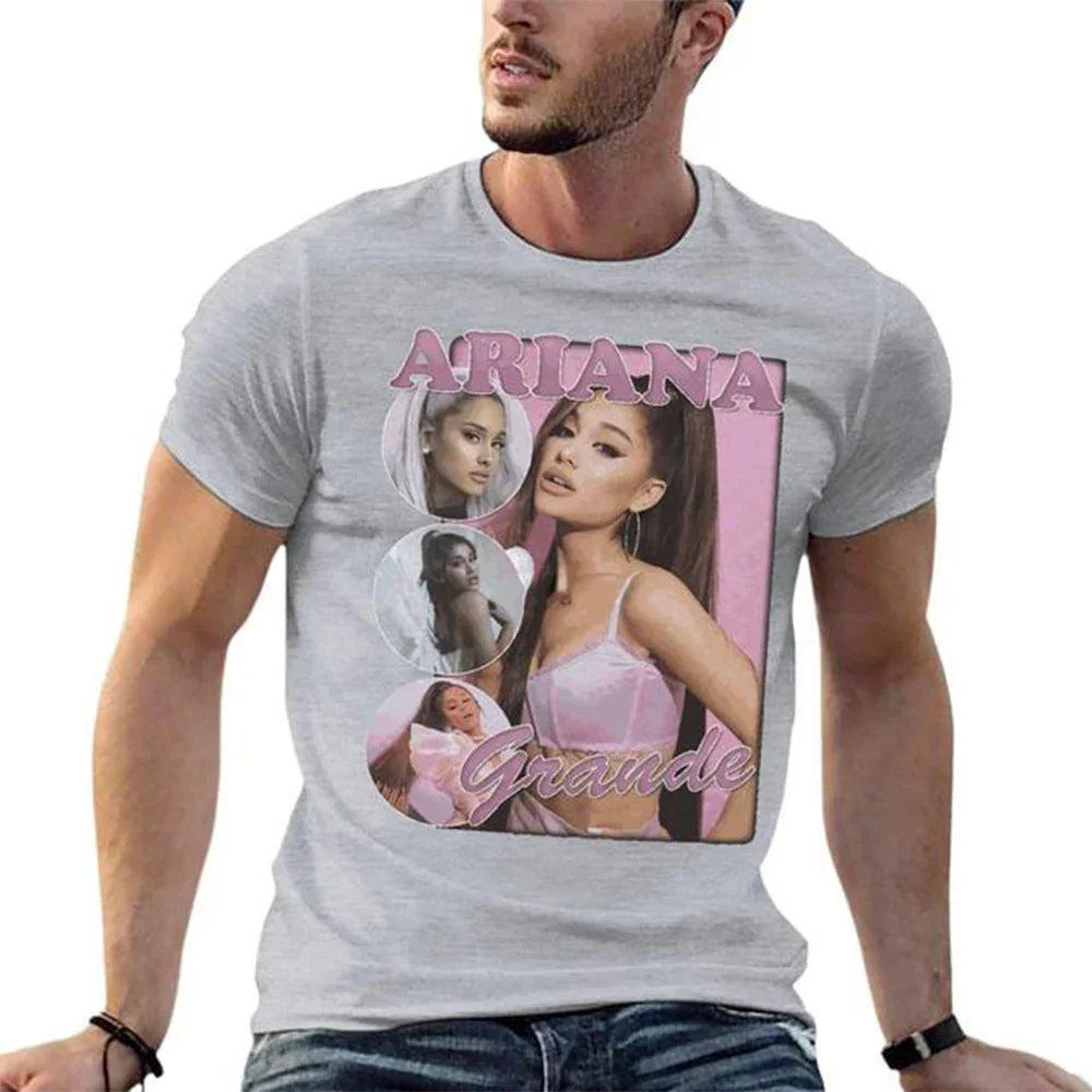 Camiseta Básica Ariana Grande Casual - Cinza