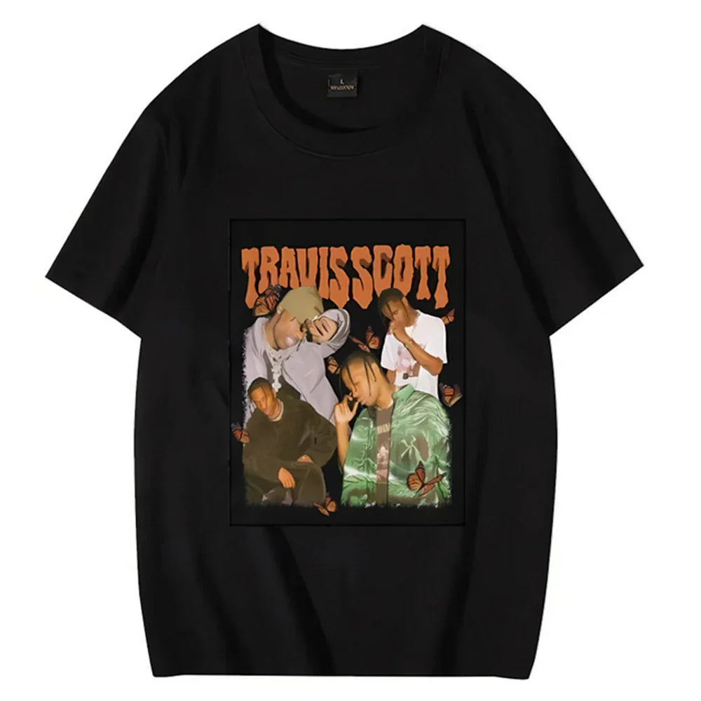 Camiseta Básica Travis Scott Butterflies Preto
