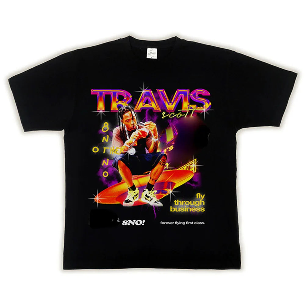 Camiseta Básica Travis Scott Fly Through Business Preto