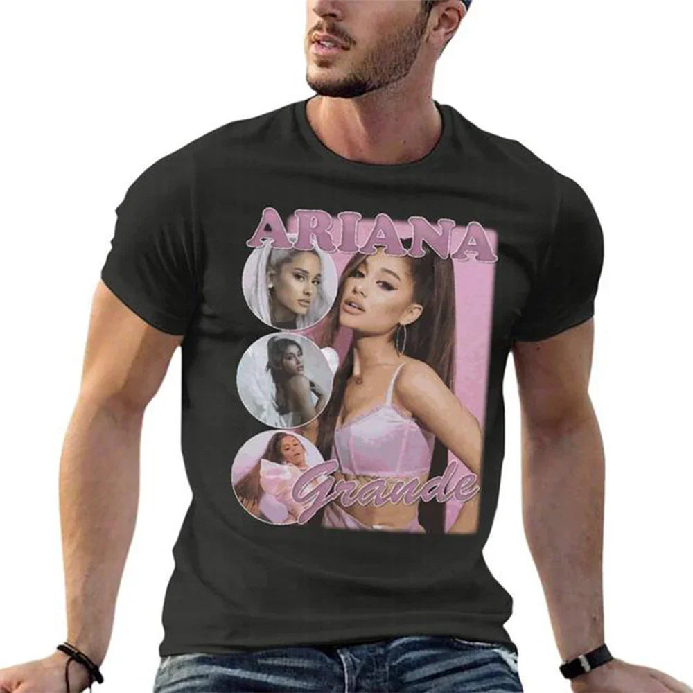 Camiseta Básica Ariana Grande Casual - Preto