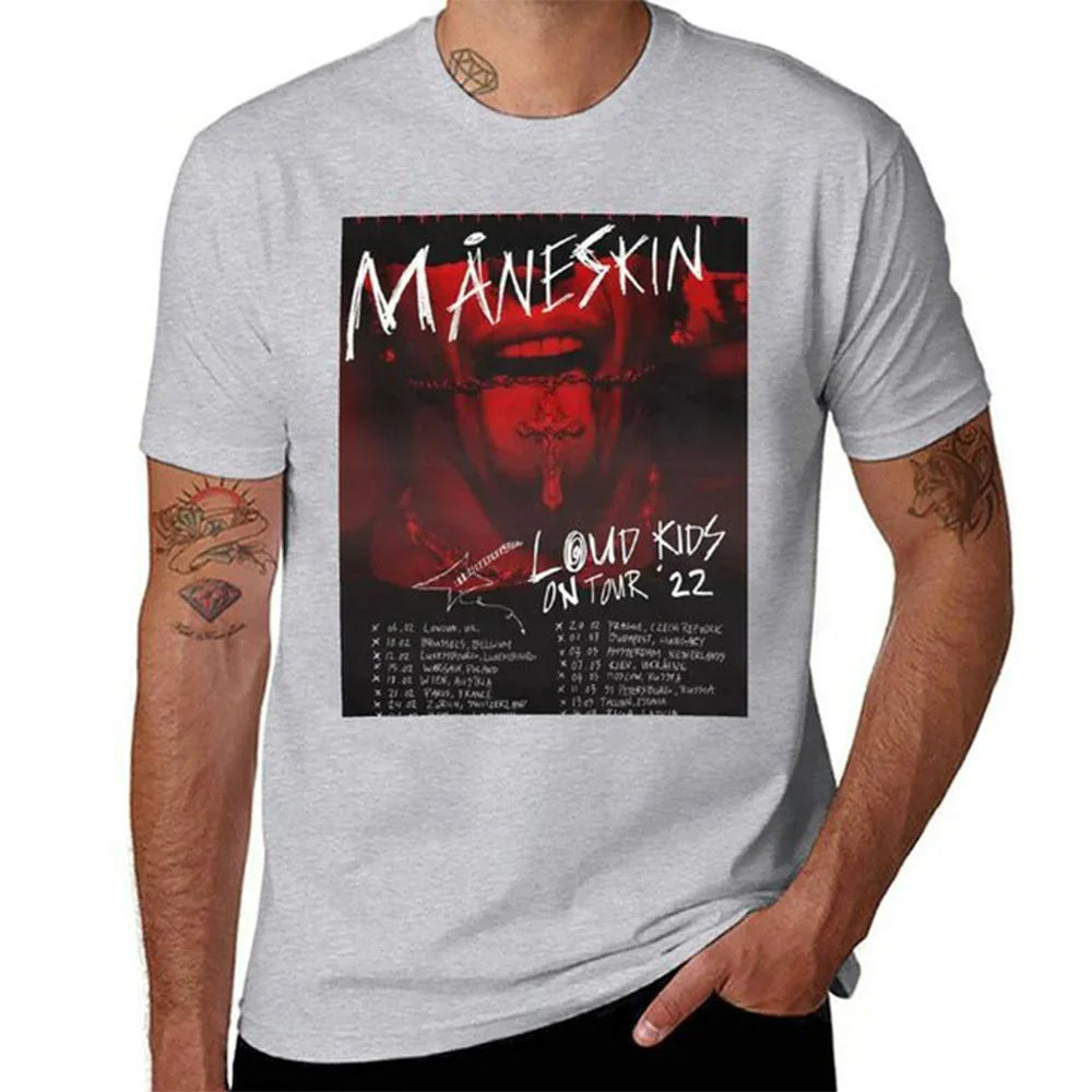 Camiseta Básica Maneskin Loud Kids On Tour - cinza