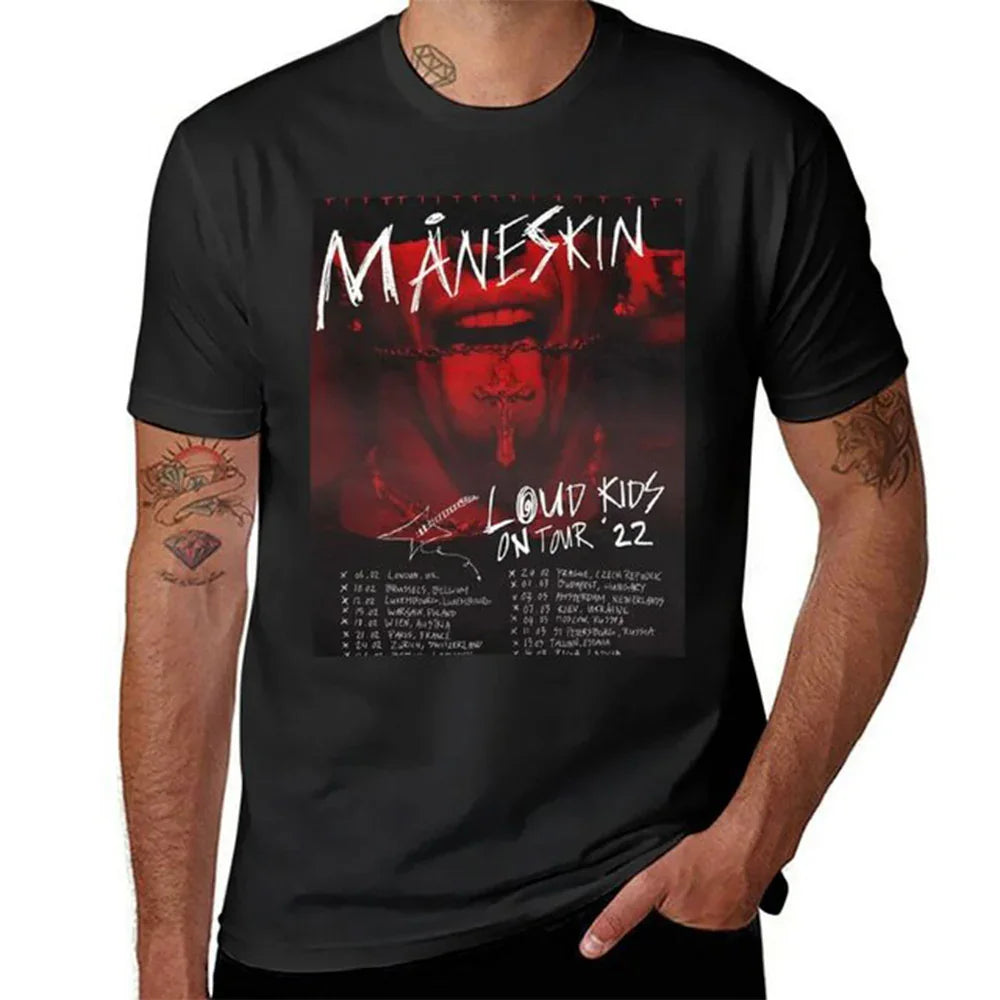 Camiseta Básica Maneskin Loud Kids On Tour - preto